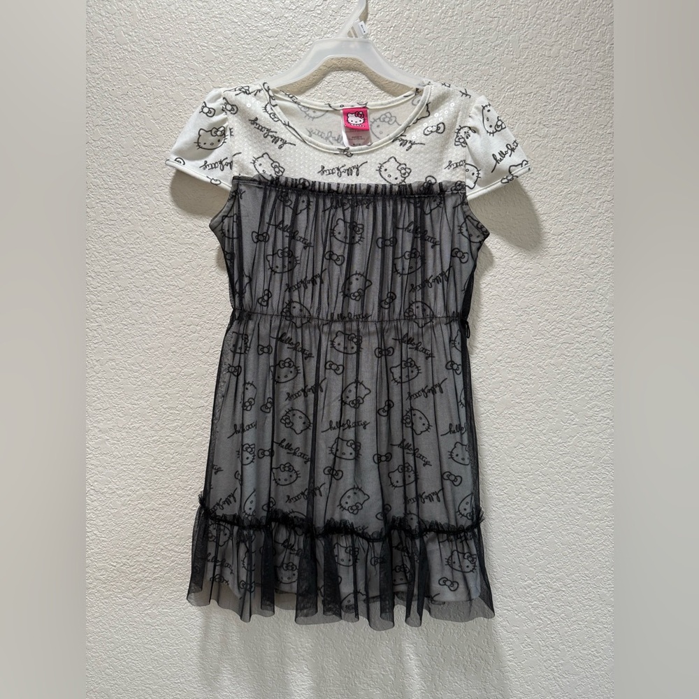 Hello Kitty by Sanrio Sheer Overlay Dress with Sequins - Girls Size M(7/8)